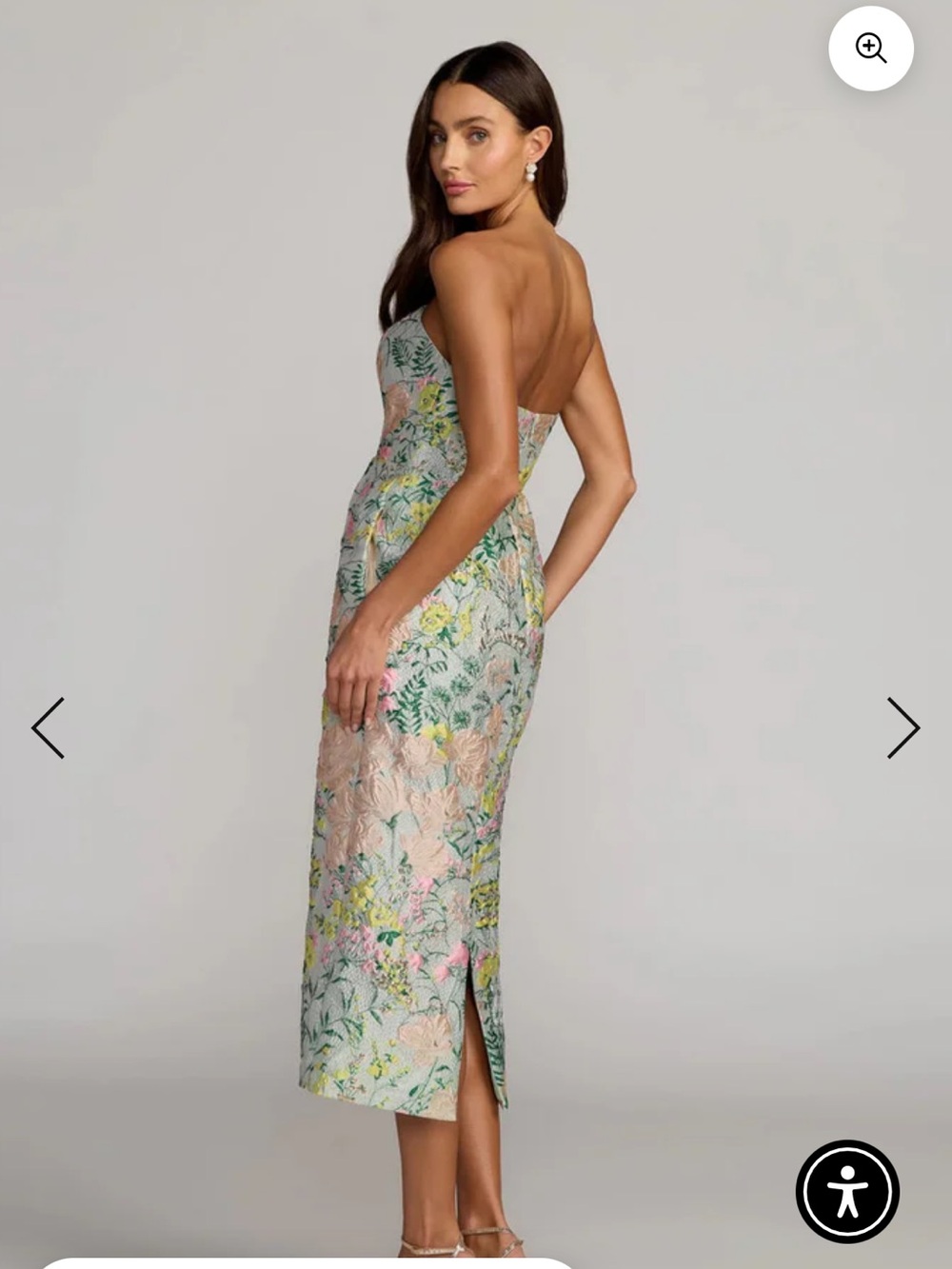 Strapless Floral Jacquard Midi Dress in Pastel Mulit - Picture 2 of 6